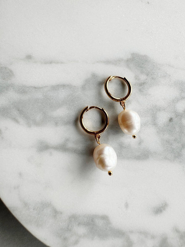 Leaf Pearl Hoops Earrings