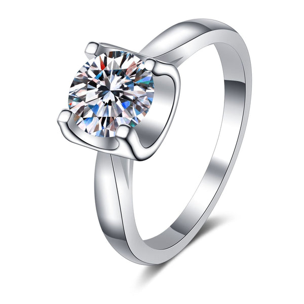 Bull Head 1 Carat Solitaire Moissanite Ring in Platinum Overlay Silver - Adjustable Size