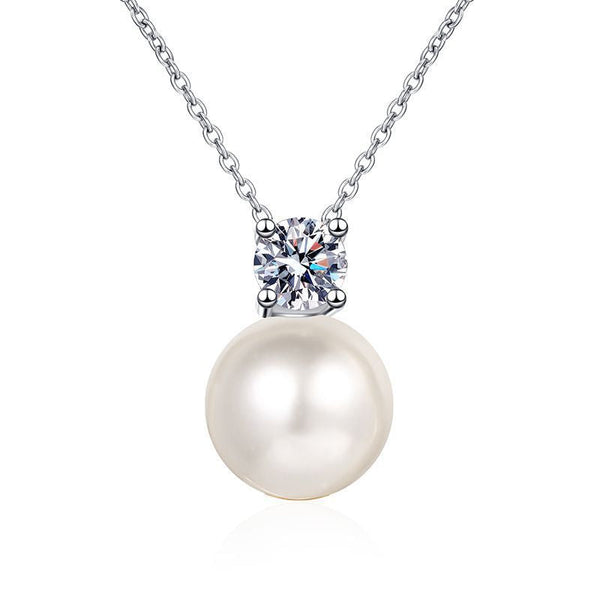 All Time Favourite Round Moissanite with Pearl Drop Pendant Necklace in Platinum Overlay Sterling Silver, GRA Certified