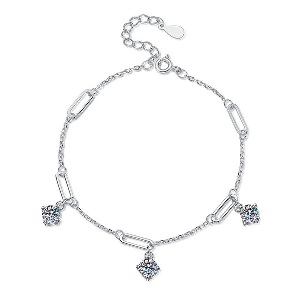 1.5 Carat Moissanite Charms Bracelet With Adjustable Chain Bracelet in Platinum Overlay Silver