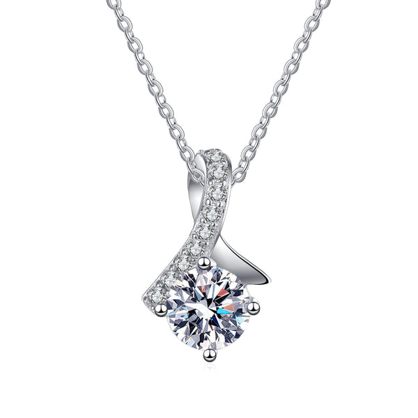 1 Carat Solitaire Drop Moissanite Pendant with Chain in Platinum Overlay Sterling Silver, GRA Certified