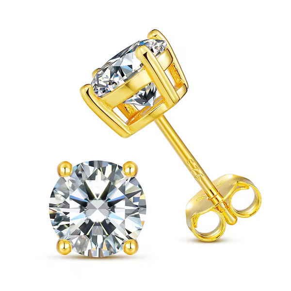 1 Carat Moissanite Stud Earrings in Four-Prong Bull Head Setting, in 18K Gold Overlay Sterling Silver